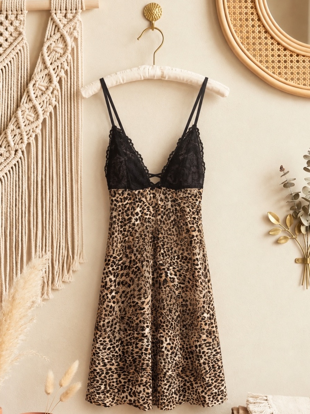 Victoria's Secret Leopard Slip with Black Lace Bodice